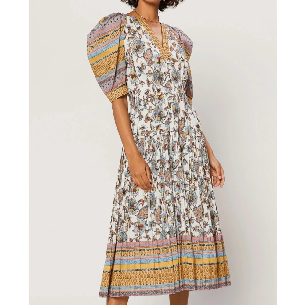 Current Air Floral Split Neck Midi Dress